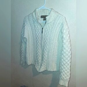 Vintage Made in Ireland Inis Crafts 100% Merino Wool Zip Cardigan Sweater M